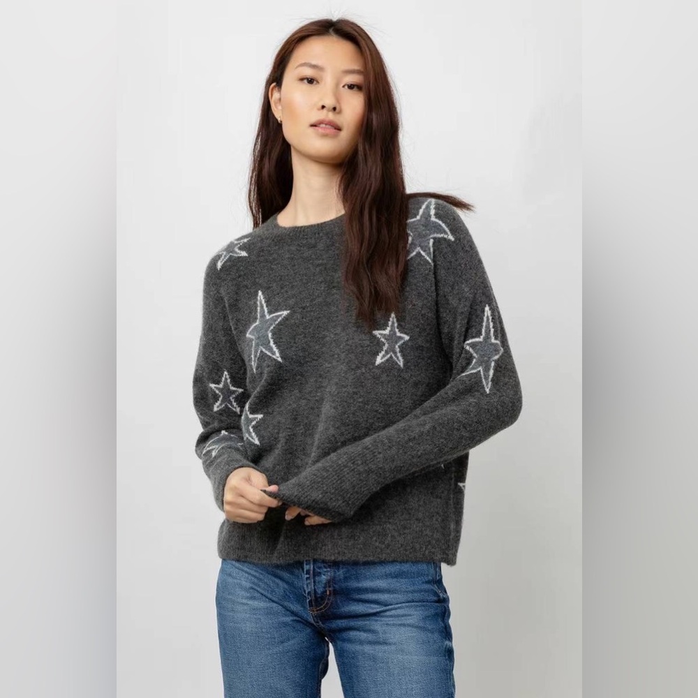 NWT Rails Virgo Heavy Wool Blend Sweater in Charcoal White Stars